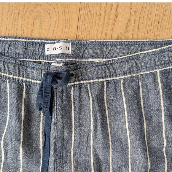 Dash Women's Striped Linen Blend wide leg Cropped Capri pull on‎ Pants Size L - Picture 2 of 10